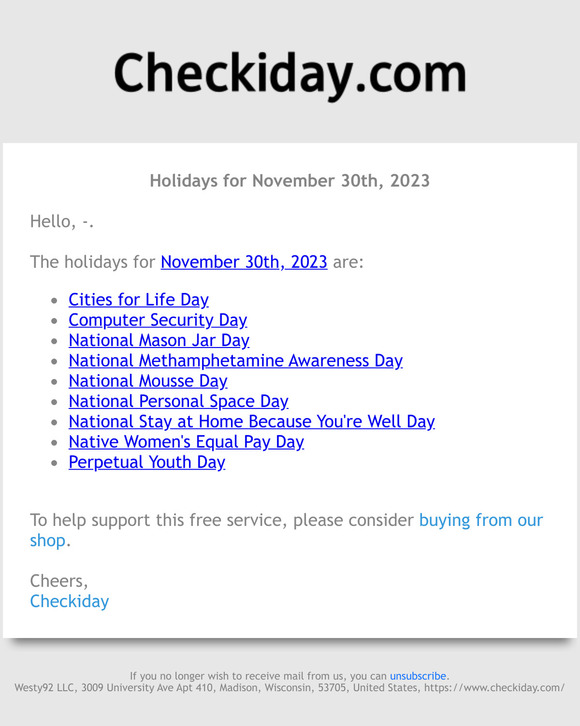 Checkiday: Holidays For November 30th, 2023! 📅🎉 | Milled