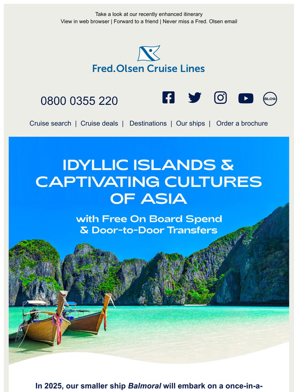 Fred Olsen Cruise Lines Discover Asia in 2025 on our incredible voyage Milled