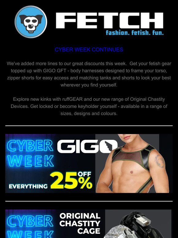 Cyber Week Continues - Fetish, Fashion, Chastity