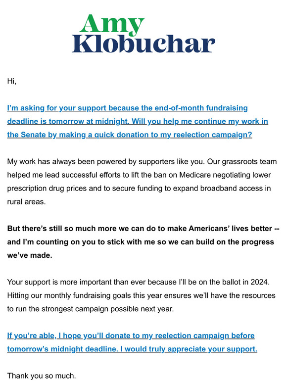 Will you help me continue my work in the Senate by making a quick donation to my reelection campaign?