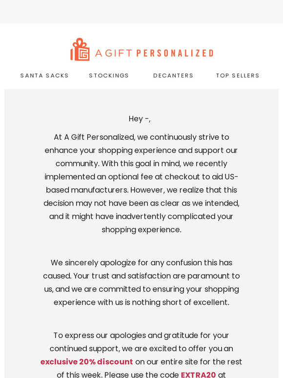 Our Apology and A Special Offer for You – 20% Off Sitewide!