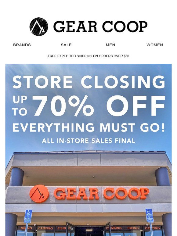 Gear Coop Store Closing Sale. Save Up To 70% Off. Everything Must Go!