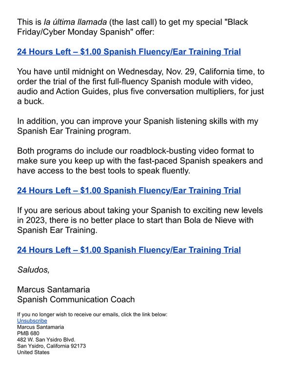 24 Hours Left - $1.00 Spanish Fluency/Ear Training Trial