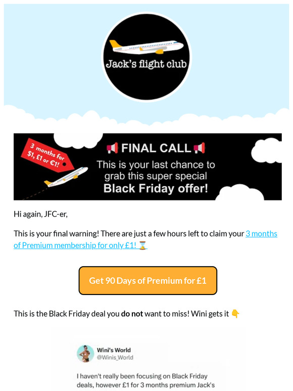 Jack's Flight Club Just a few hours left! ⌛ Milled