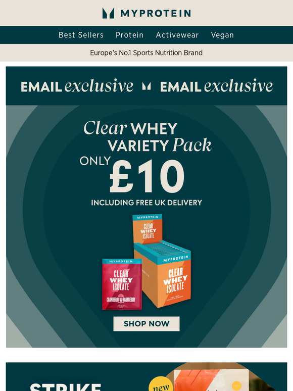 Email exclusive: £10 Clear Whey + Free UK Delivery