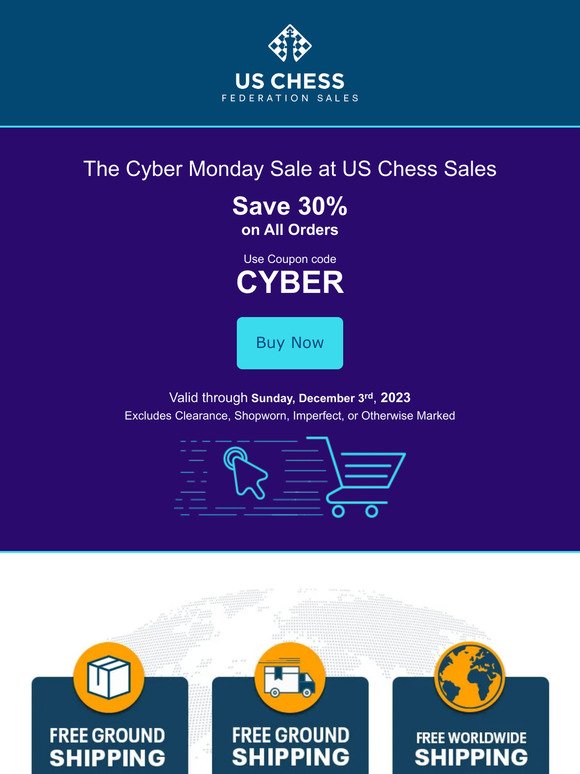 Save 30% at the Cyber Monday Sale at  US Chess Sales