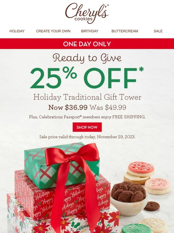 Today only! 25% off our Holiday Traditional Gift Tower.