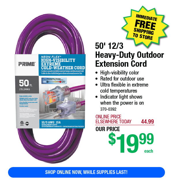 50' 12/3 Heavy-Duty Outdoor Extension Cord