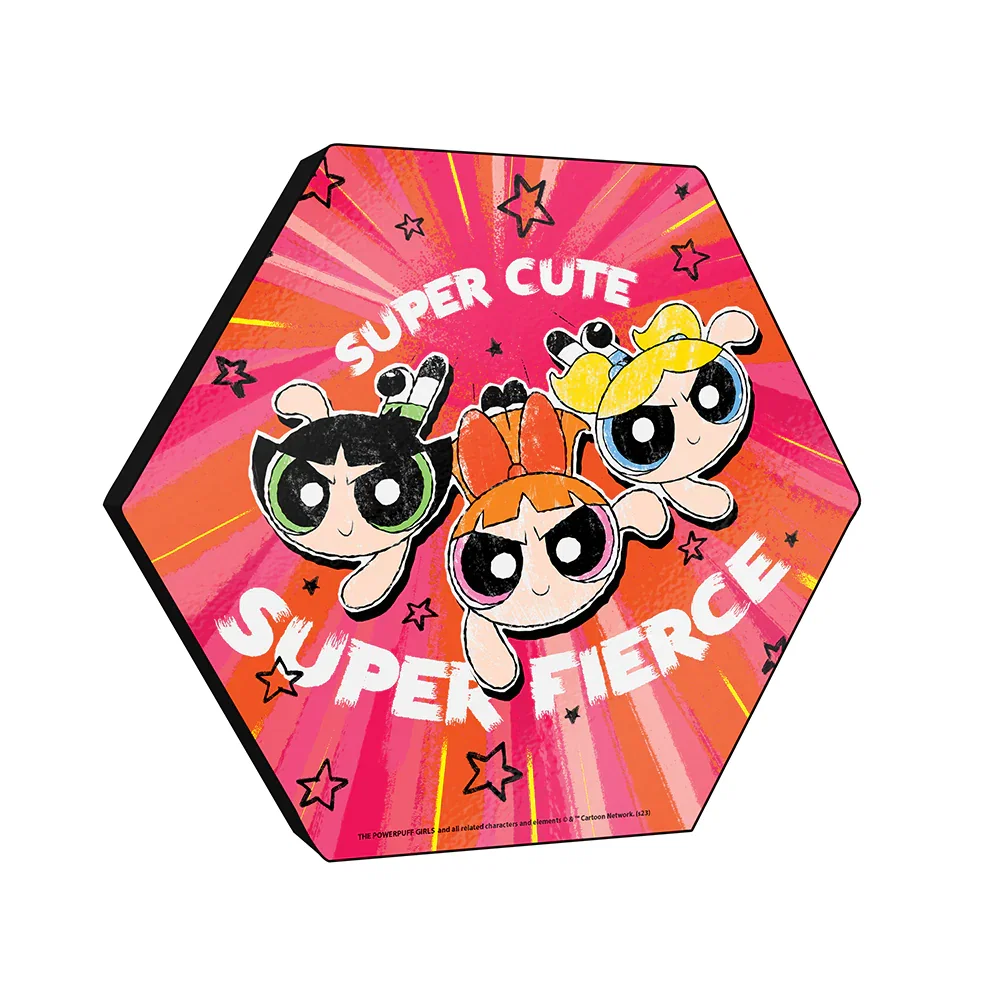 Image of The Powerpuff Girls Super Cute Super Fierce Knexagon Wood Print