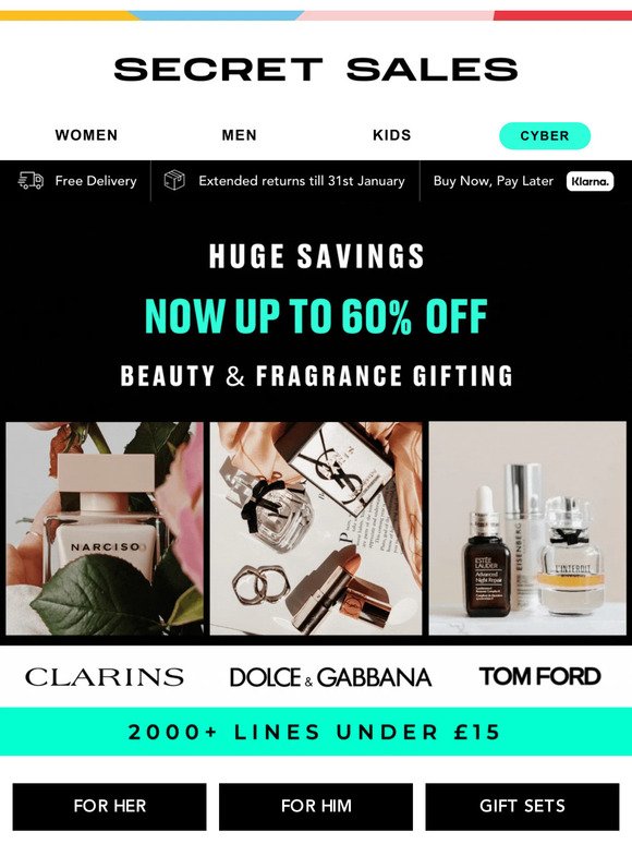SAVE up to 60% off fragrance & beauty! Gift sets, make-up, skincare...