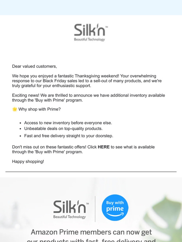 35% Off Silk’n sitewide and  ‘Buy with Prime’