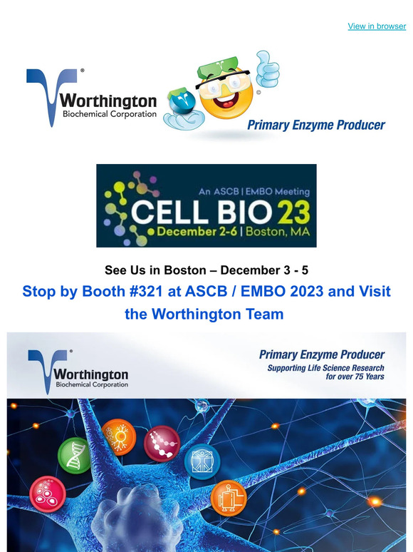 Visit Worthington at ASCB / EMBO 2023 in Boston, December 3 – 5, 2023