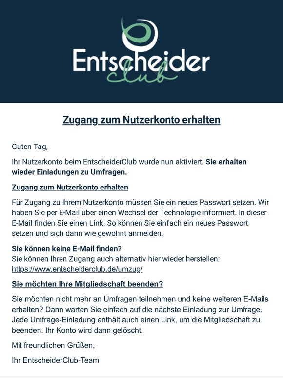 Ihr Nutzerkonto ist jetzt aktiviert