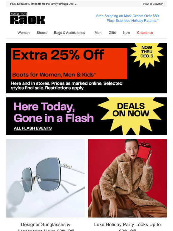 Designer Sunglasses & Accessories Up to 60% Off | Holiday Party Looks Event! Up to 60% Off Styles for Women, Men & Kids | And More!