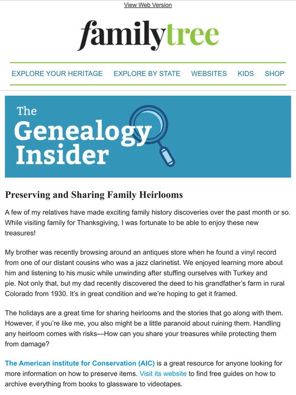 The Genealogy Insider: Preserving and Sharing Family Heirlooms