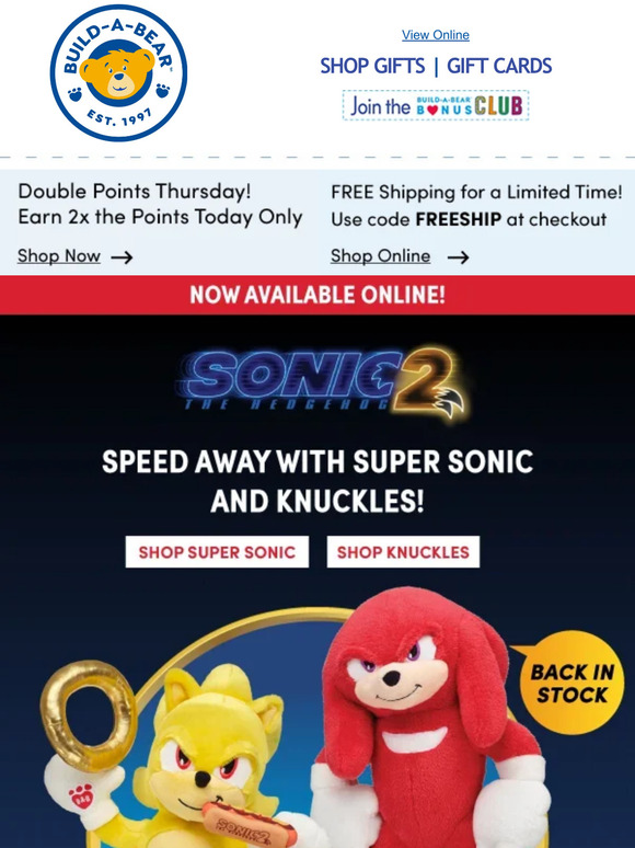 BuildABear LET’S ROLL! NEW Super Sonic Plush + Knuckles Back in
