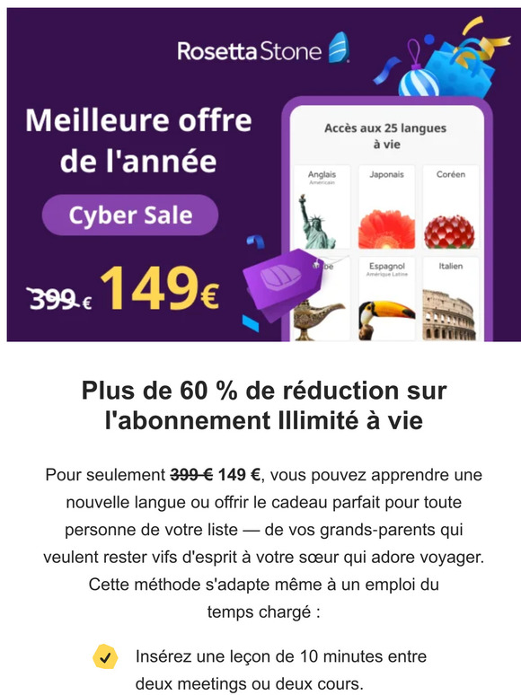 ✨ Seulement 149 € pour Rosetta Stone Illimité à vie