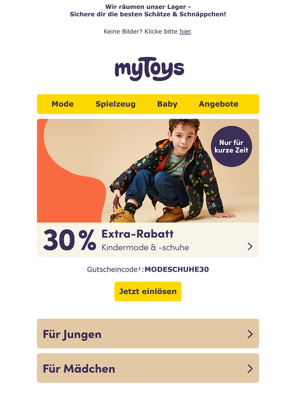 30 % Rabatt auf Mode & Schuhe + Räumungsverkauf!