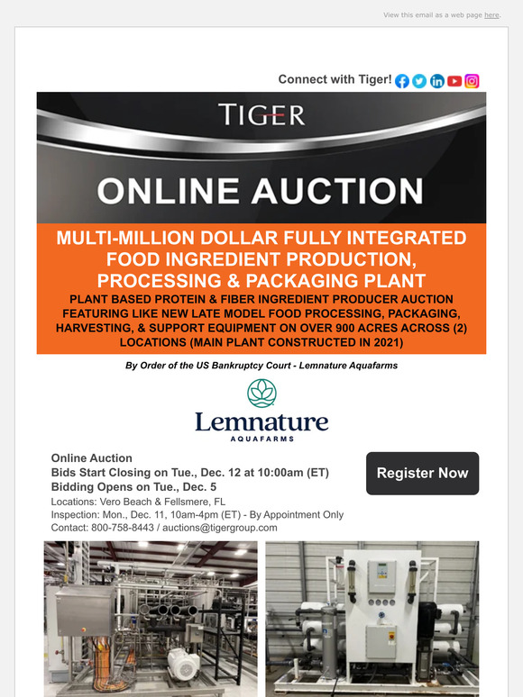 Plant Based Protein & Fiber Ingredient Producer Equipment - Bankruptcy Auction Closes Dec. 12