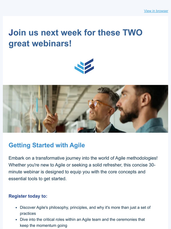 Coming Up Next Week: 2 Great Webinars on Getting Started with Agile & 10 Must-Have Attributes to be a Great Scrum Master ➡