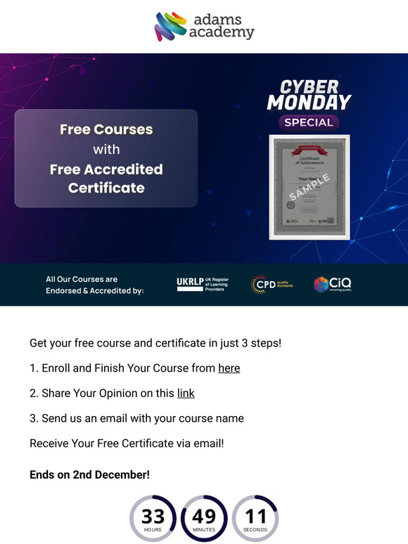 No Cost: Get Your Course & Accredited Certificate
