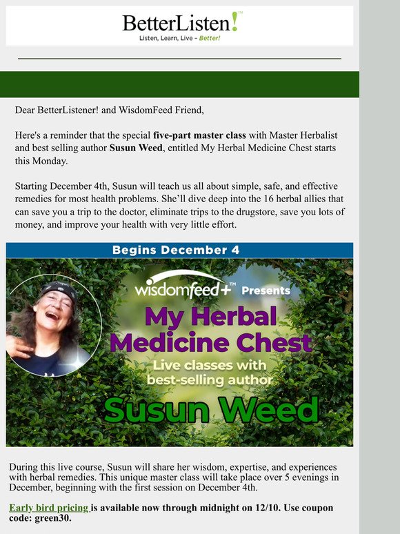 [Featured Event] 5-Part Master Class with Herbalist Susun Weed