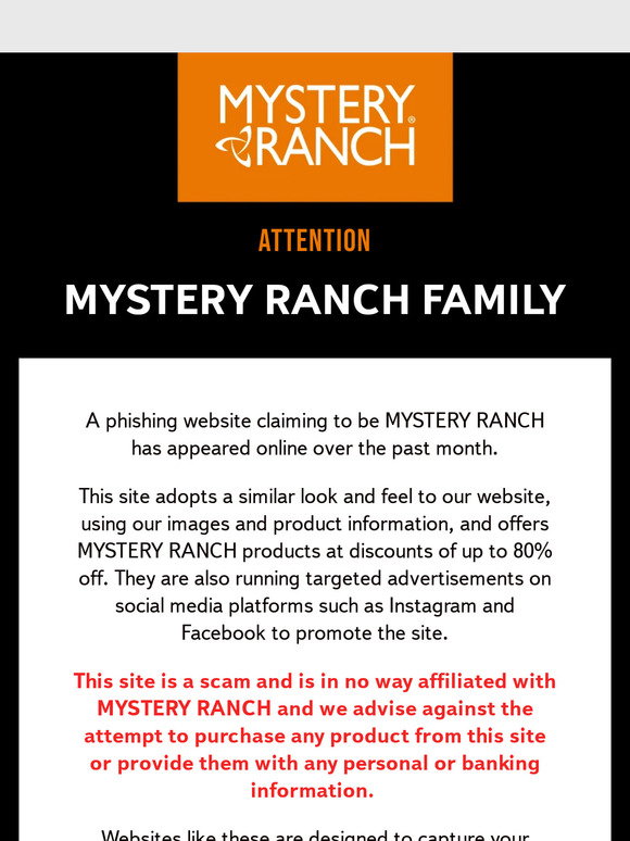 Mystery Ranch: [WARNING] Imposter Website | Milled