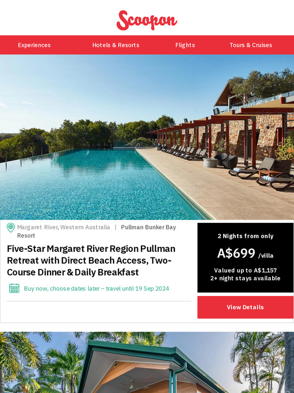 Keep exploring with these deals in Margaret River, Cairns, Mudgee and Gold Coast