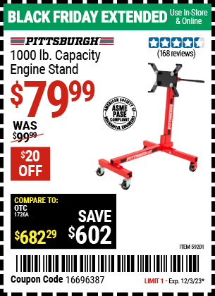 PITTSBURGH: 1000 lb. Capacity Engine Stand