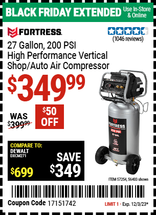 FORTRESS: 27 Gallon , 200 PSI High-Performance Vertical Shop/Auto Air Compressor