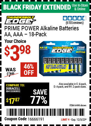 THUNDERBOLT EDGE: AA PRIME POWER Alkaline Batteries, 18 Pack
