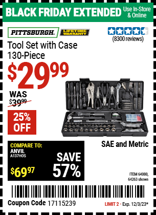 PITTSBURGH: Tool Set with Case, 130 Piece