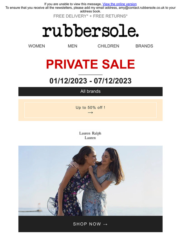Indulge with Rubbersole, up to 50% off Lauren Ralph Lauren, Guess and TEAM HEROES with free delivery