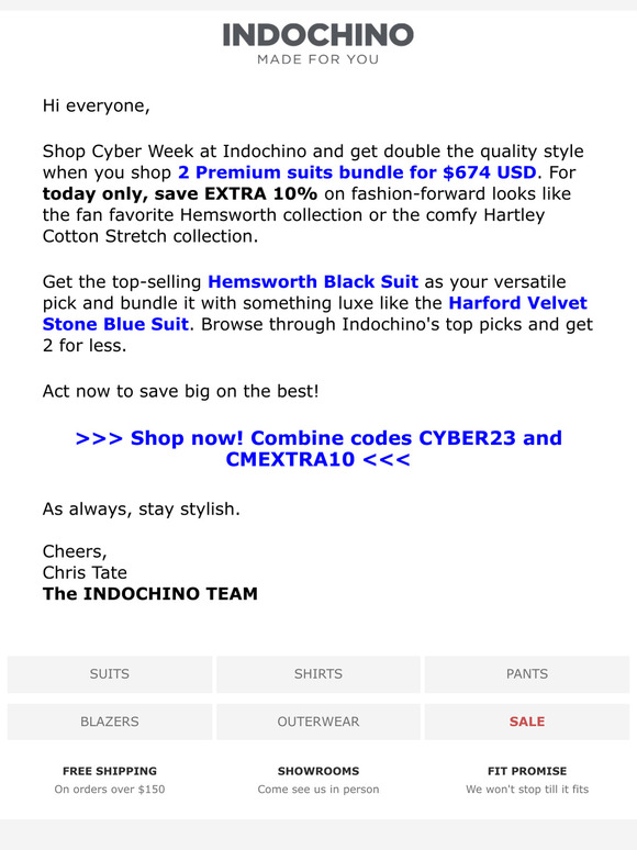 Unlock Cyber Week $avings - Save EXTRA 10% on suit bundles now!