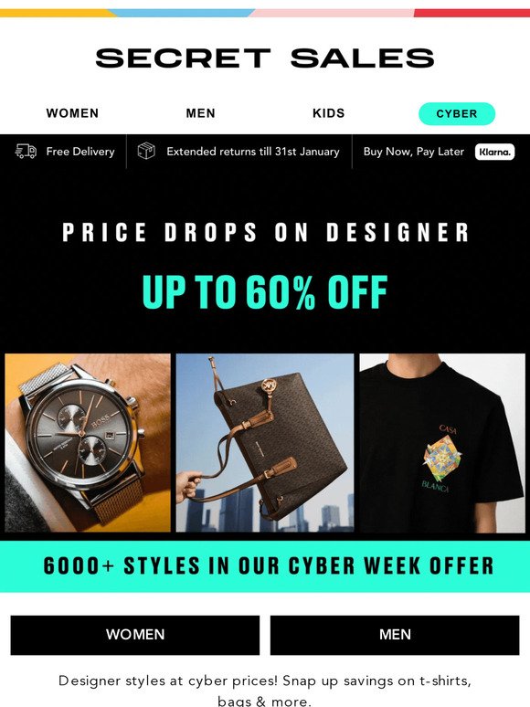 Designer brands, CYBER prices! Up to 60% off D&G, Gucci, Casablanca...