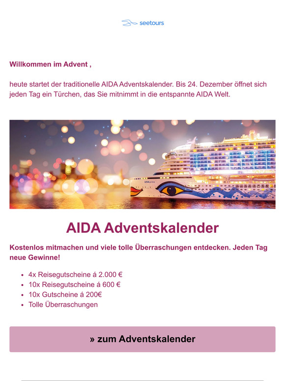 SEETOURS DE AIDA Adventskalender startet heute Milled