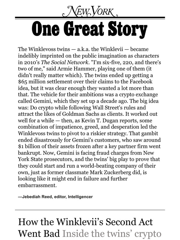 ‘How the Winklevii’s Second Act Went Bad,’ by Kevin T. Dugan