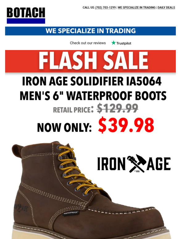Flash Sale! Iron Age Solidifier IA5064 Men's 6" Waterproof Boots $39.98