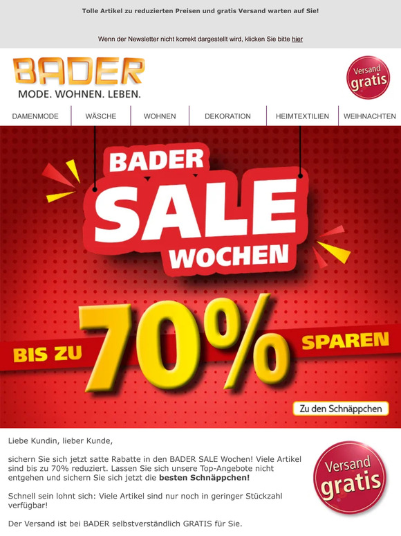 ❗❗ BADER SALE Wochen: Jetzt bis zu 70% in unserem großen SALE sparen ❗❗