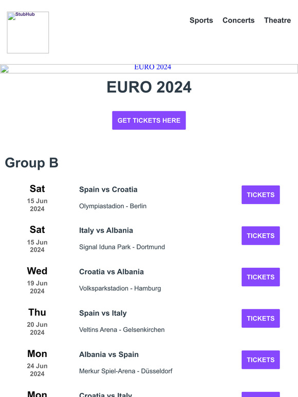 StubHub APAC ⚽ Euro 2024 Groups Revealed ! Get Tickets here Milled