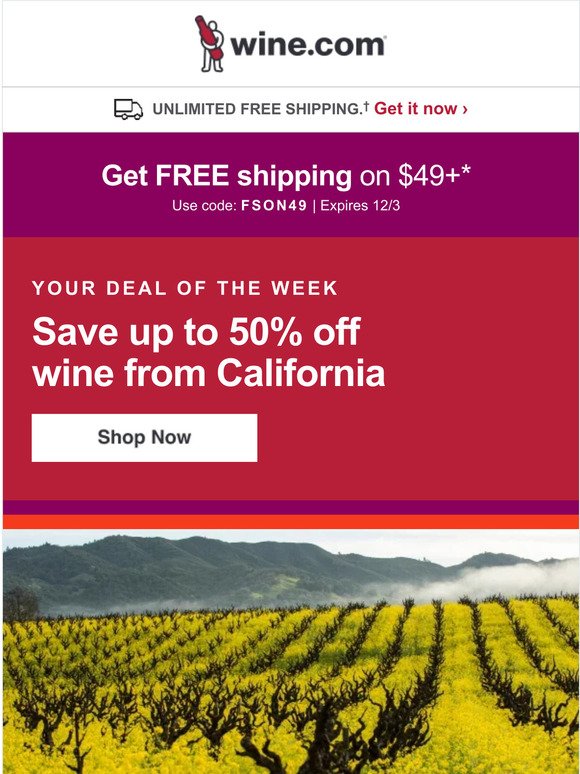 SALE! Wine from California up to 50% off