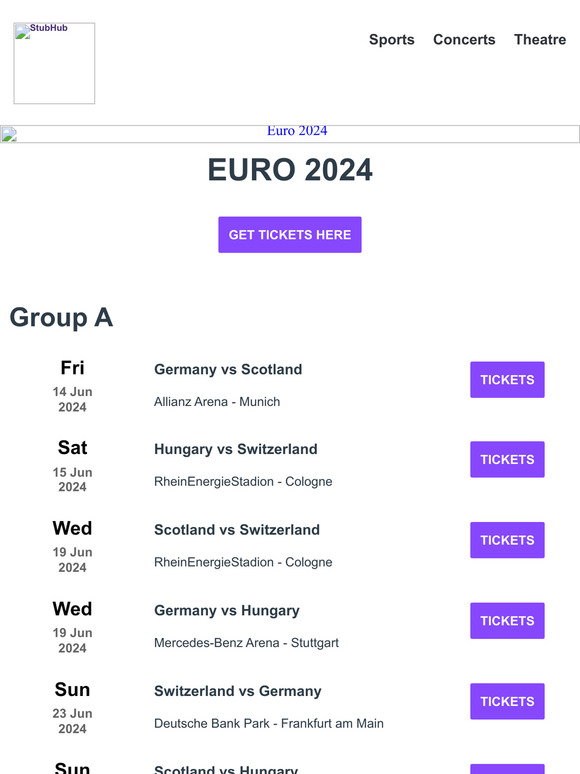 StubHub 門票交易市場 Euro 2024 Groups Revealed ! Get Tickets here ⚽ Milled