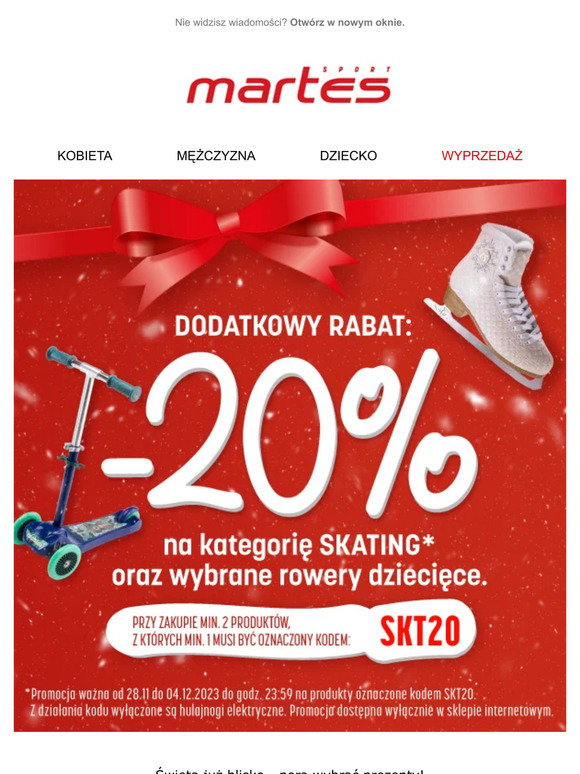 SKATING, wybrane rowery oraz nieprzecenione narty i sprzęt narciarski -20% taniej* 🎅 Polecają się na Mikołaja!