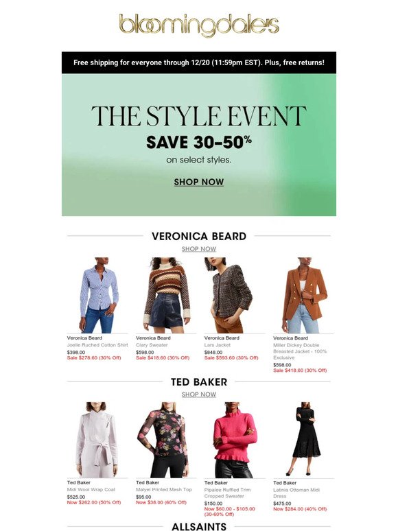 Save up to 50% on Veronica Beard, Ted Baker & more