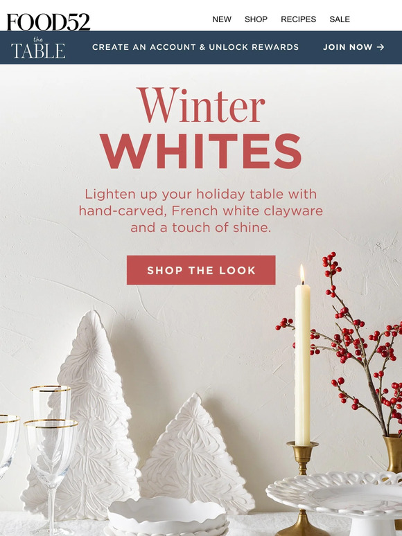 Get the look 👀 Lighten up your holiday table with winter whites.