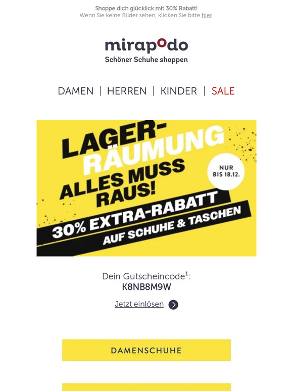 Lagerräumung: Spare 30% auf Schuhe & Taschen! 😍