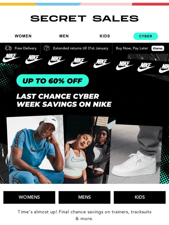 Last chance Nike SAVINGS! Up to 60% off tracksuits, trainers...