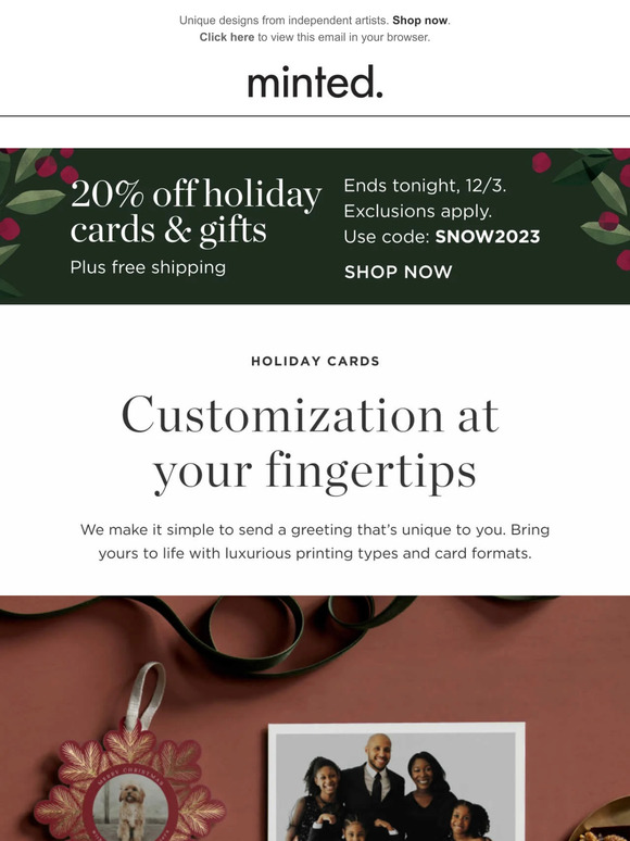 Ends today! 20% off holiday cards + FREE shipping