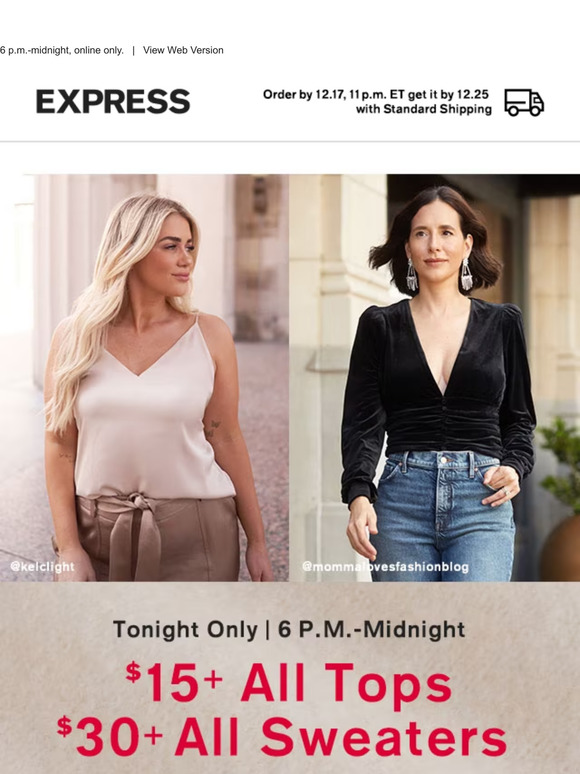 TONIGHT ONLY! 🌙 $15+ all tops & $30+ all sweaters
