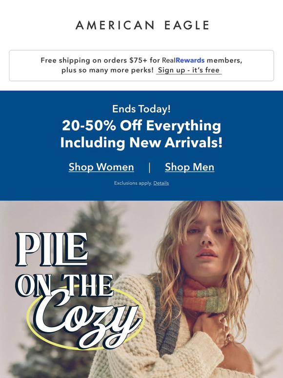 American Eagle ENDS TONIGHT ⏳ 2050 off everything, only a few hours